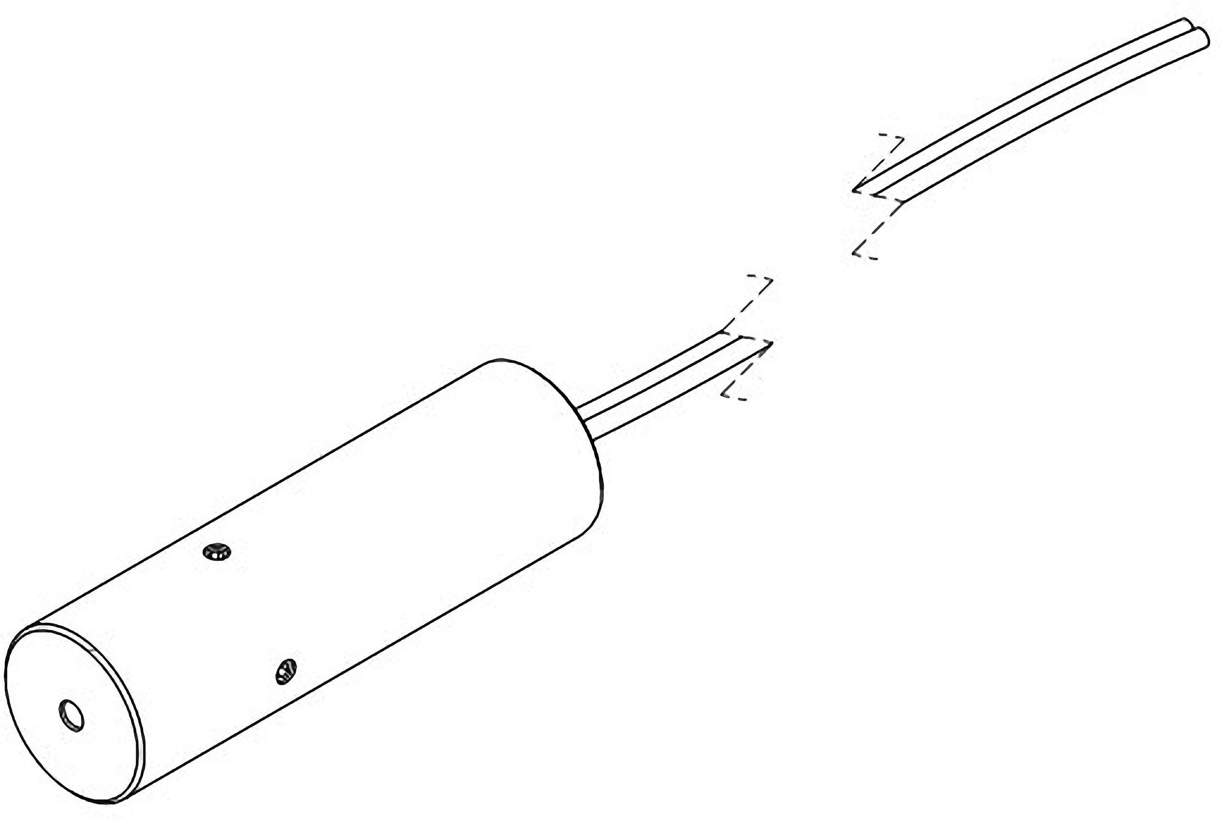 Zylinderförmiger Gegenstand mit abgehenden Kabeln, möglicherweise ein technisches Bauteil, z.B. ein Sensor oder Motor.