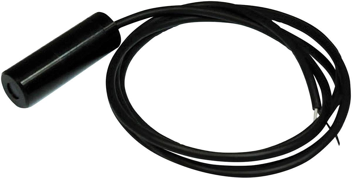 Ein schwarzer zylindrischer Temperatursensor mit langem Kabel. Hauptsächlich zur Messung und Überwachung von Temperaturänderungen.