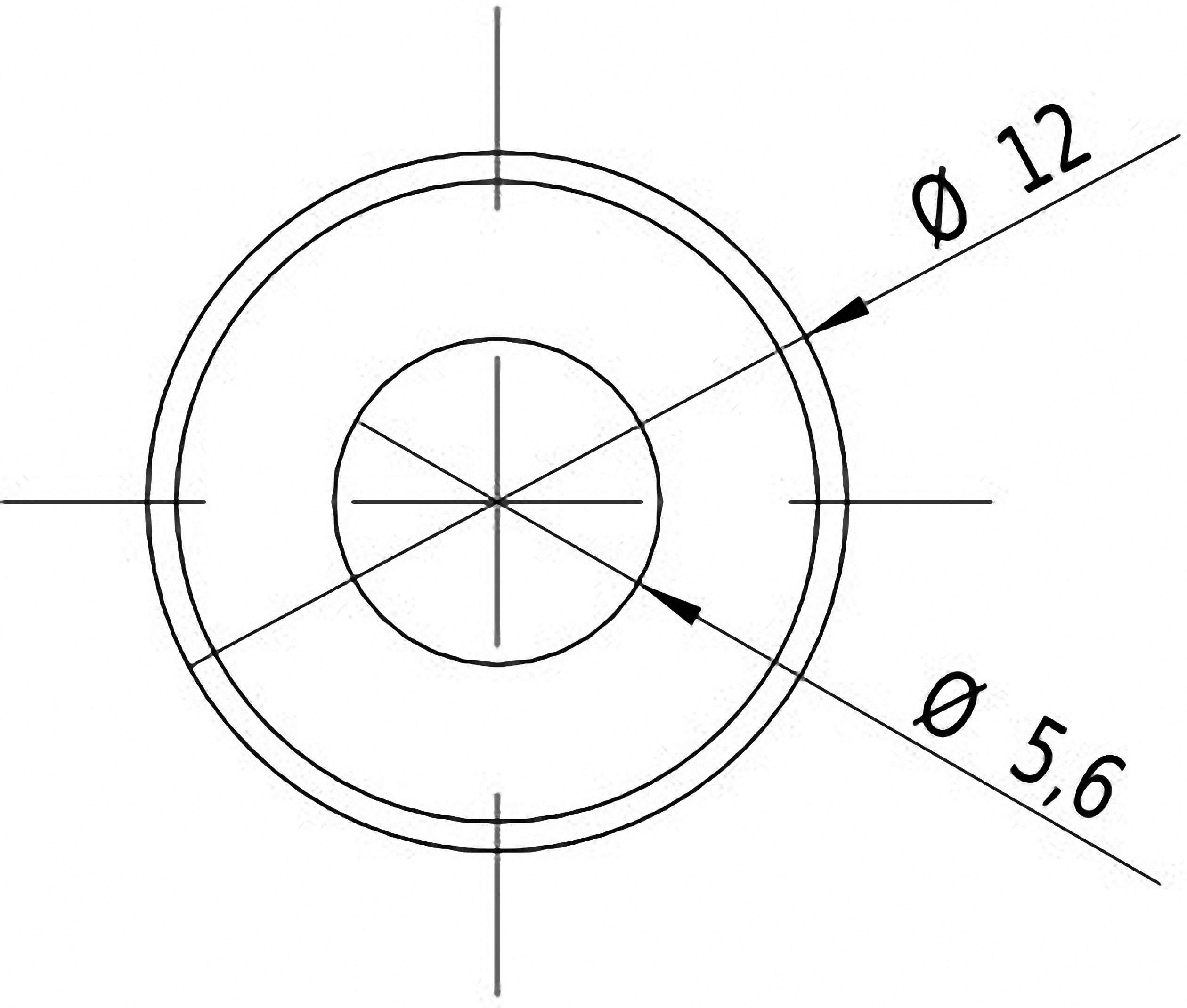 Technische Zeichnung mit zwei konzentrischen Kreisen. Der äußere Kreis hat einen Durchmesser von 12, der innere von 5,6.
