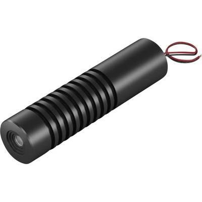 Ein zylindrischer schwarzer Laser mit geripptem Griff und zwei losen Drähten auf der Rückseite, vermutlich zur elektrischen Verbindung.