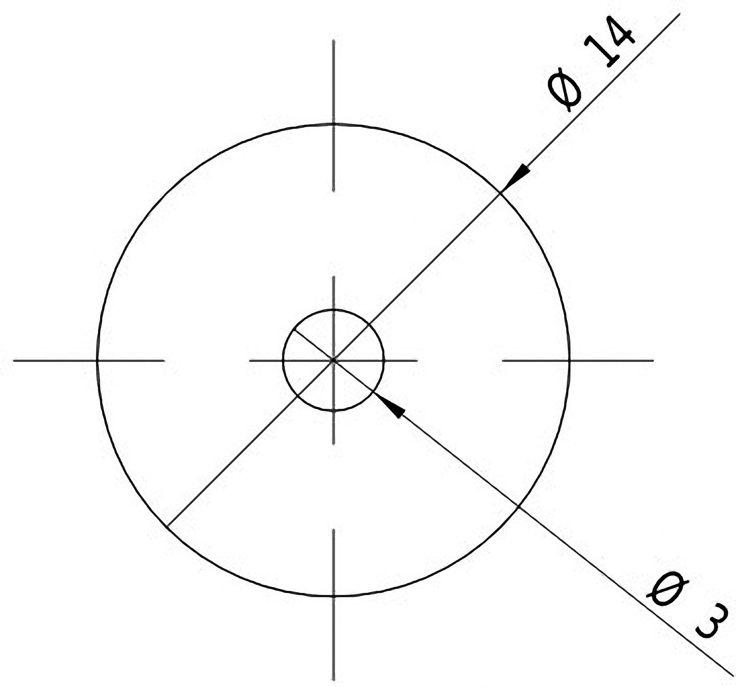 Technische Zeichnung eines Kreises mit einem zentralen Loch. Außendurchmesser: 14 mm, Lochdurchmesser: 3 mm.