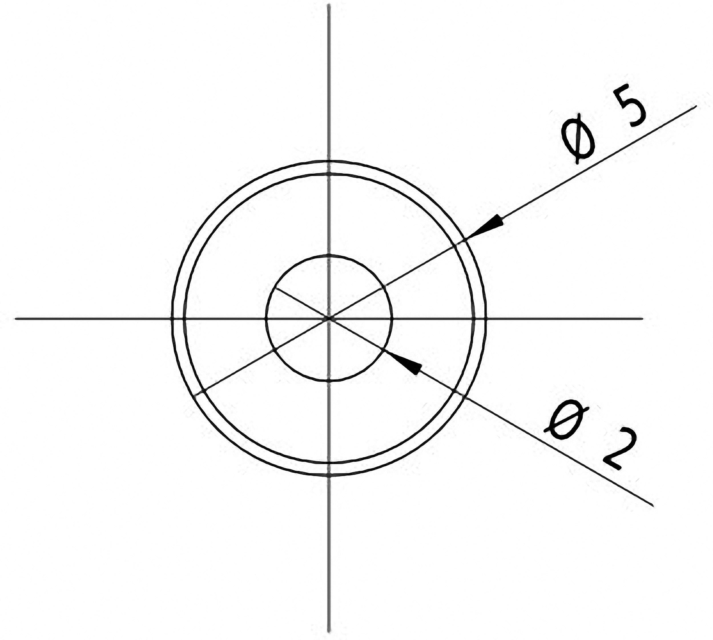 Diagramm einer Scheibe mit zwei konzentrischen Kreisen, Durchmesser der äußeren Linie mit 'Ø 5' und der inneren mit 'Ø 2' markiert.