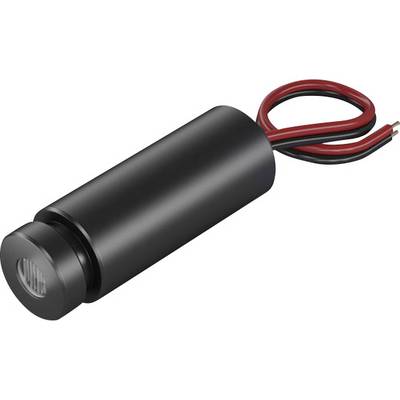 Schwarzer zylindrischer LED-Lichtkörper mit zwei herausragenden, rot-schwarzen Drähten, geeignet für elektrische Verbindungen.