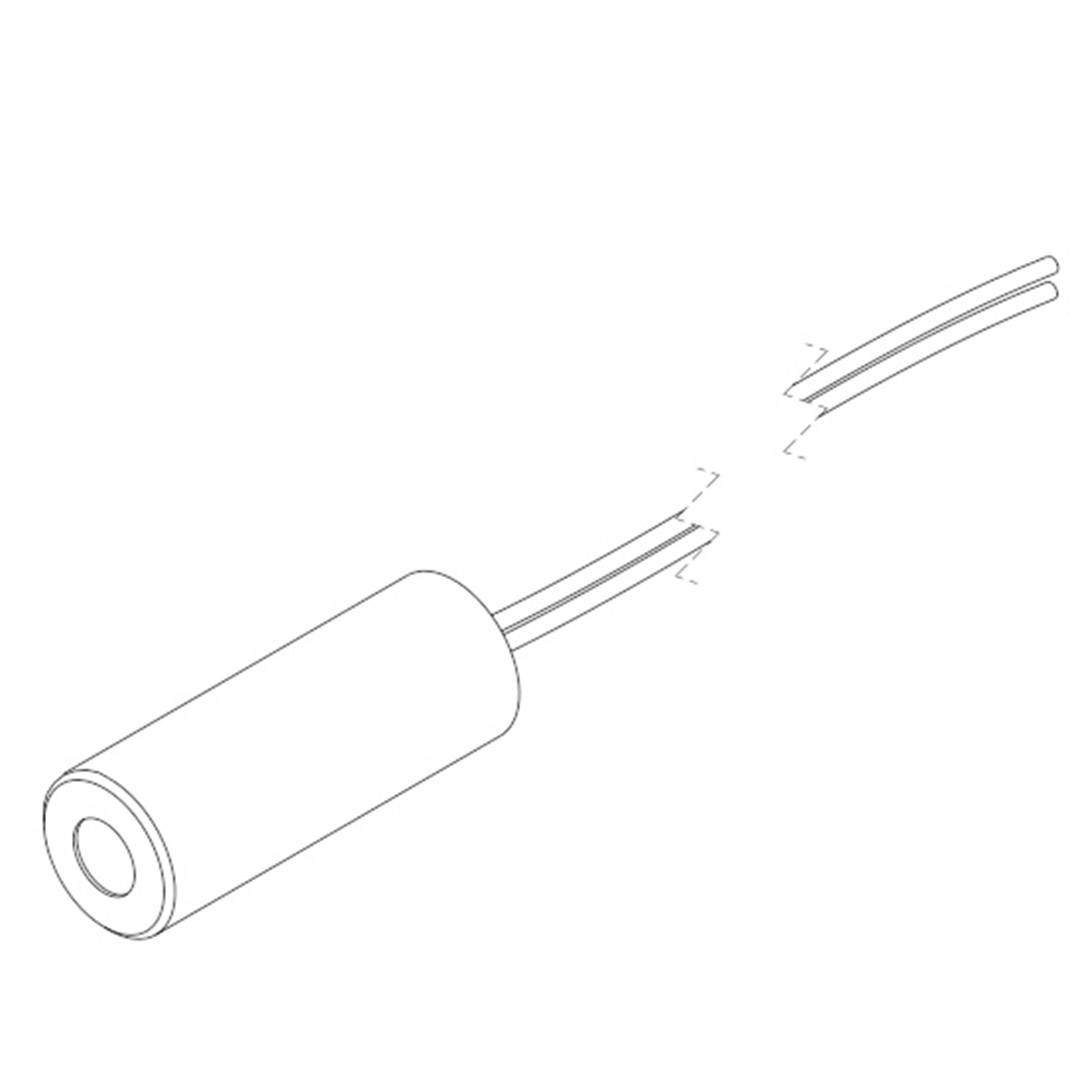 Ein zylindrischer Sensor mit zwei abgehenden Kabeln, die leicht gebogen sind. Keine weiteren Details oder Umgebung sichtbar.