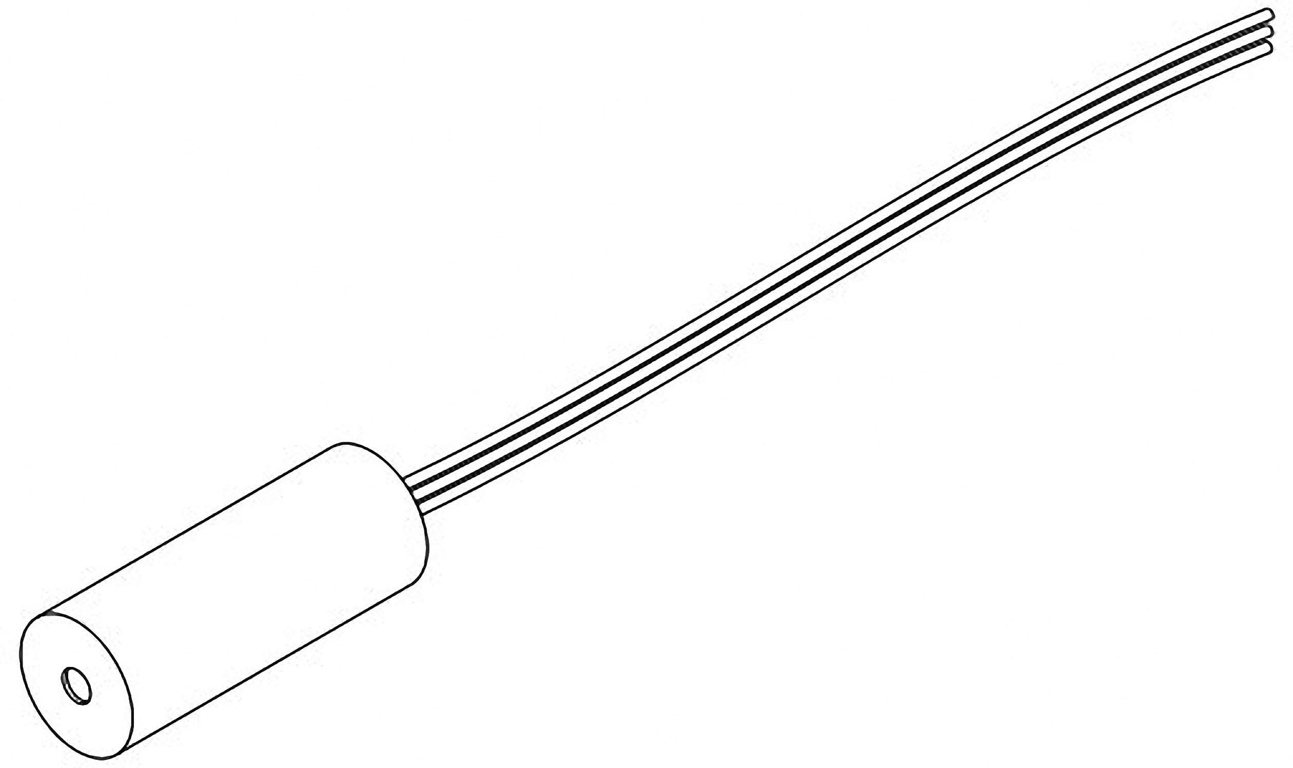 Strichzeichnung eines zylindrischen Sensors mit zwei Kabeln, die aus einem Ende herausführen.