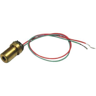 Ein kleines Laser-Modul mit drei farbigen Drähten (rot, grün, blau) zur elektrischen Verbindung, geeignet für technische Anwendungen.