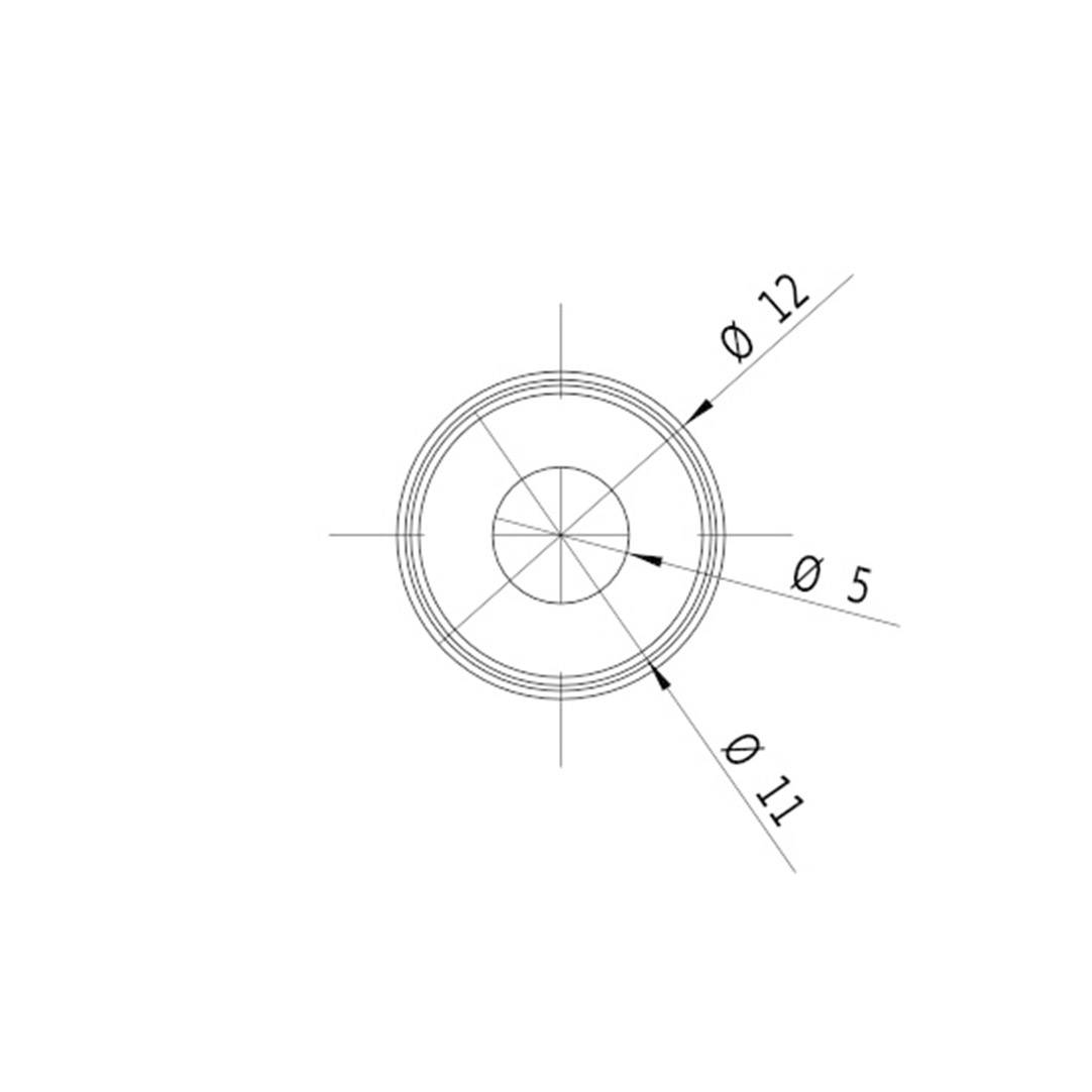 Eine technische Zeichnung mit drei konzentrischen Kreisen. Der größte Kreis hat einen Durchmesser von 12, der mittlere 11 und der kleinste 5.