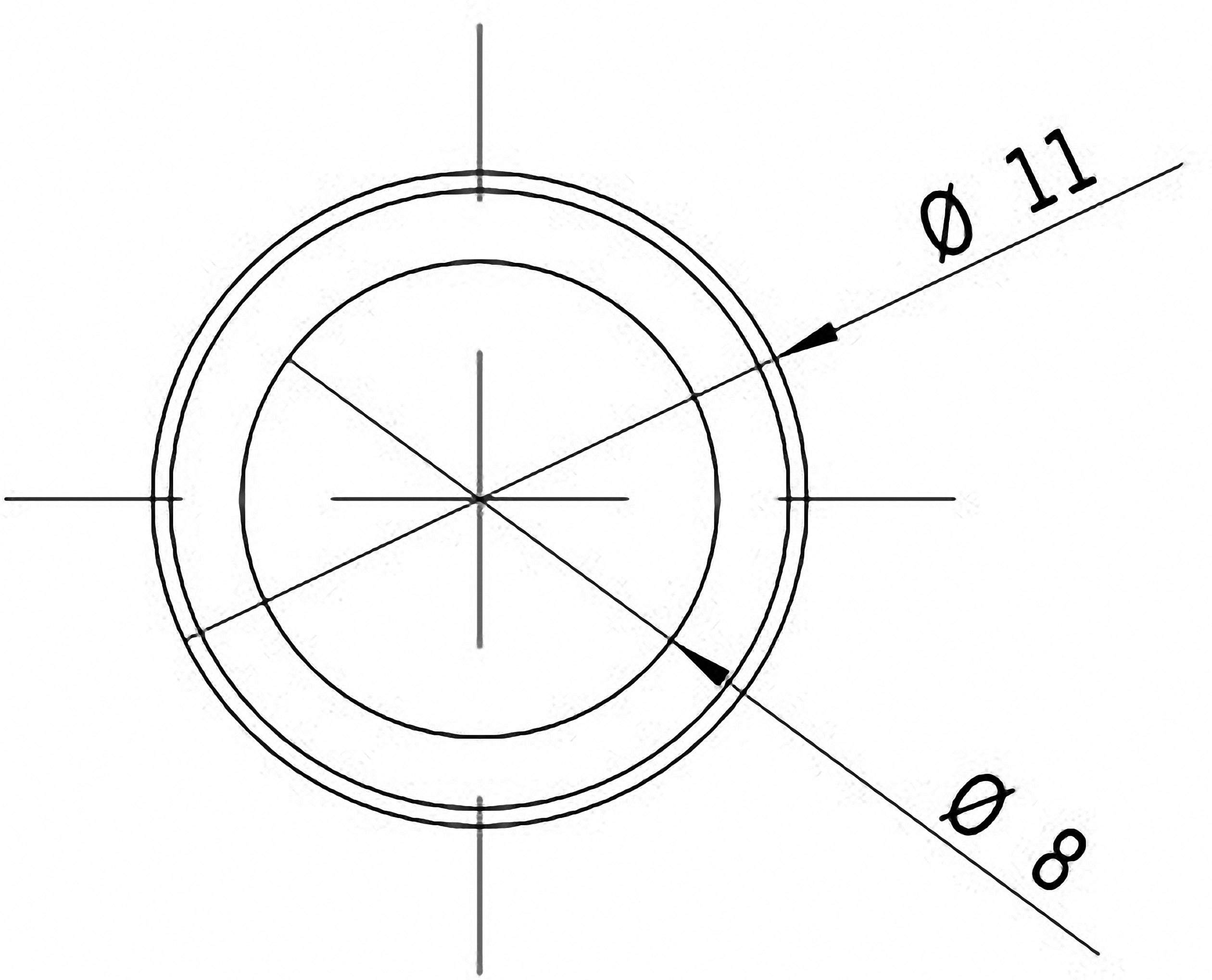 Technische Zeichnung eines Kreises mit zwei Durchmessern. Außen: Ø 11, innen: Ø 8. Beide Kreise haben denselben Mittelpunkt.