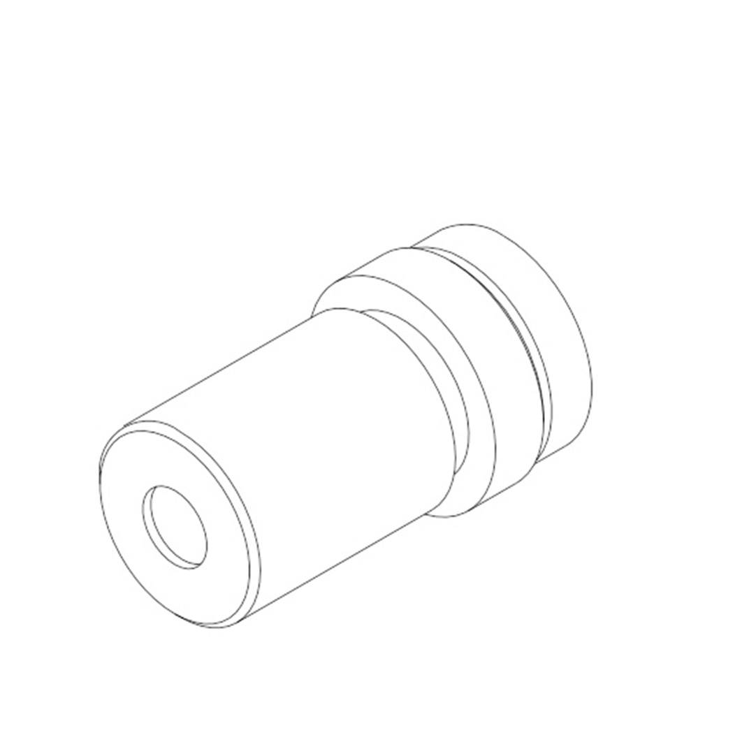 Ein einfaches technisches Diagramm eines zylindrischen Kleinteils mit einer Öffnung auf einer Seite.