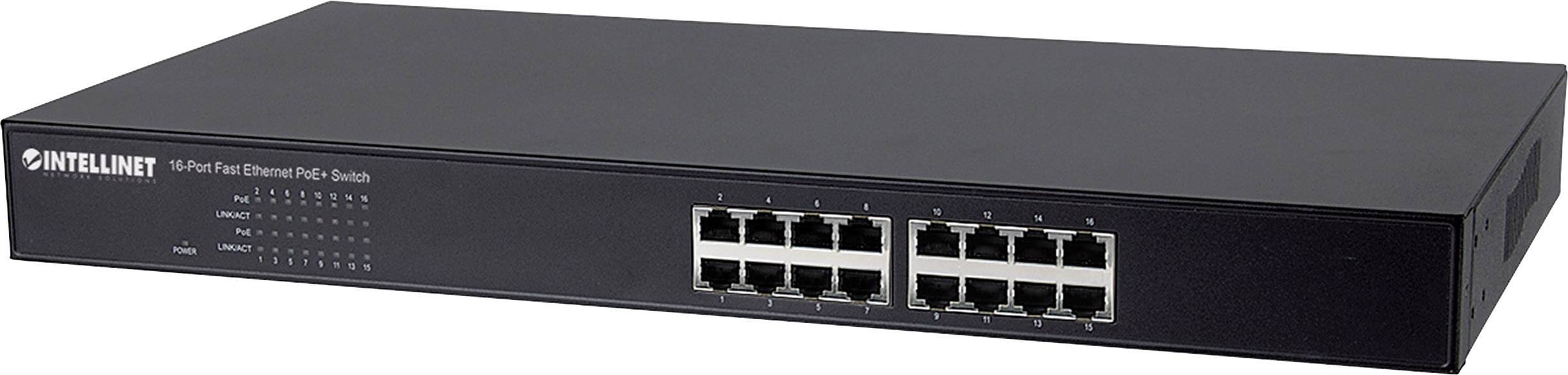Intellinet 16-Port Fast Ethernet PoE+ Switch, 16 x PoE IEEE 802.3at/af Power-over-Ethernet (PoE+/PoE)
