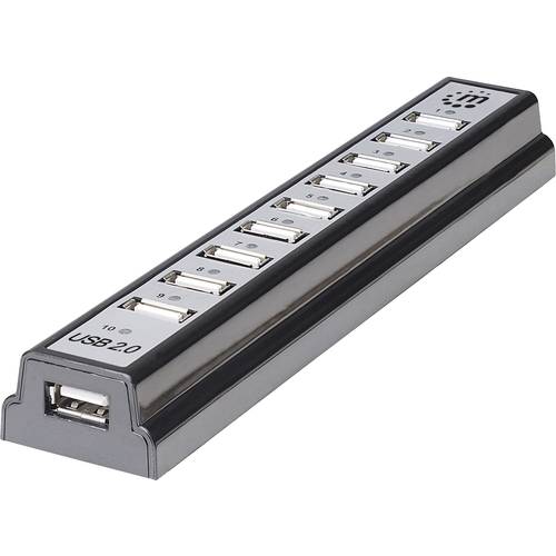 Manhattan USB-Hub 10 Port USB 2.0-Hub Schwarz, Silber