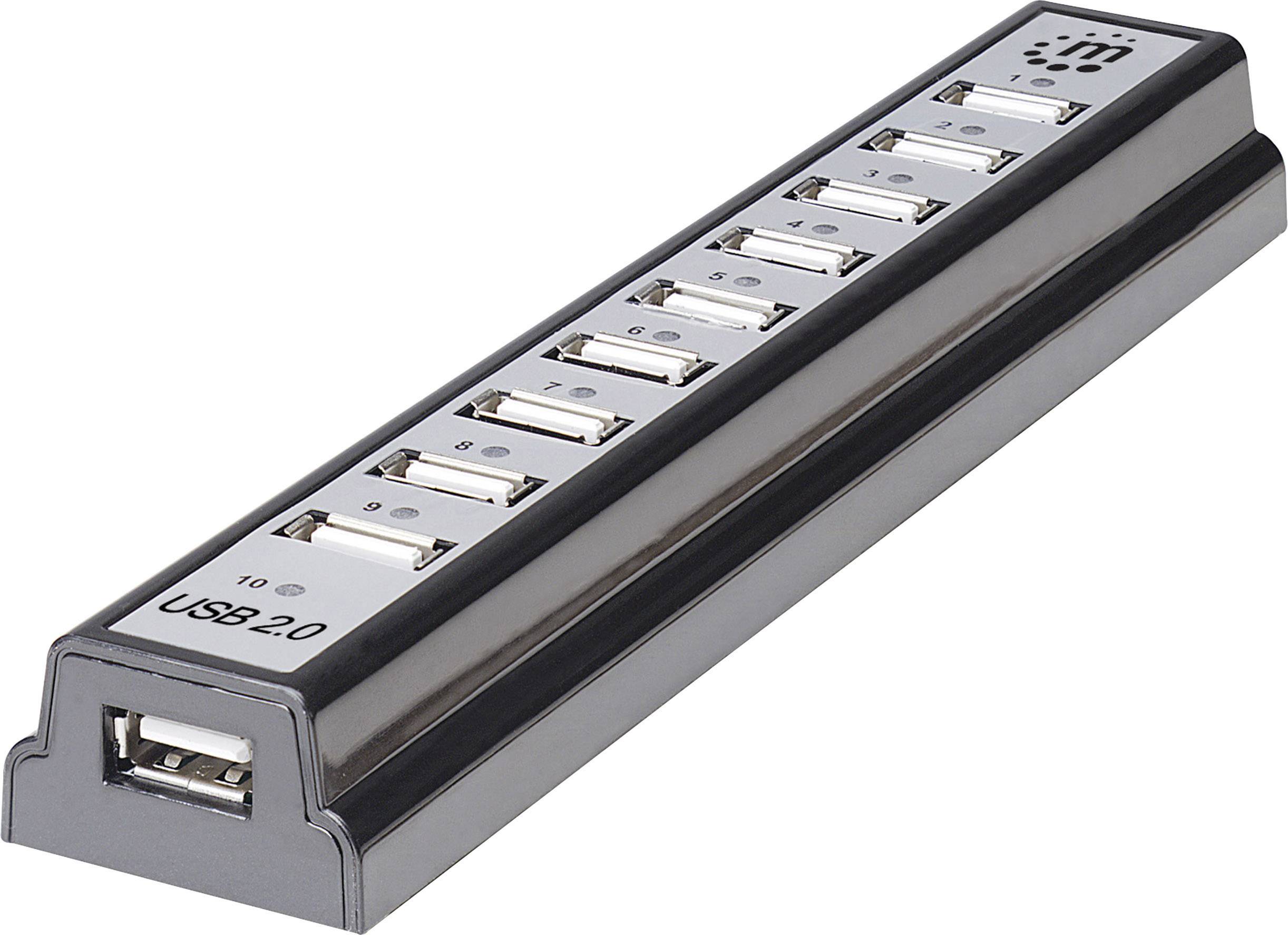 Manhattan 161572 USB-Hub 10 Port USB-A USB 2.0 480 MBit/s Schwarz, Silber Manhattan USB-A 10-Port Desktop Hub, 10x USB-A