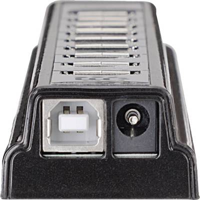 USB-Hub mit 7 Ports, Stromanschluss rechts, Vorderansicht.