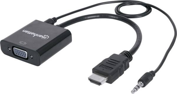 Manhattan 151559 HDMI / Klinke / VGA Adapter [1x HDMI-Stecker - 1x VGA-Buchse, Klinkenbuchse 3.5 mm] Schwarz  0.26 m