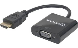 VGA-Konverter mit einer VGA-Buchse und einem HDMI-Stecker, verbunden über ein kurzes Kabel