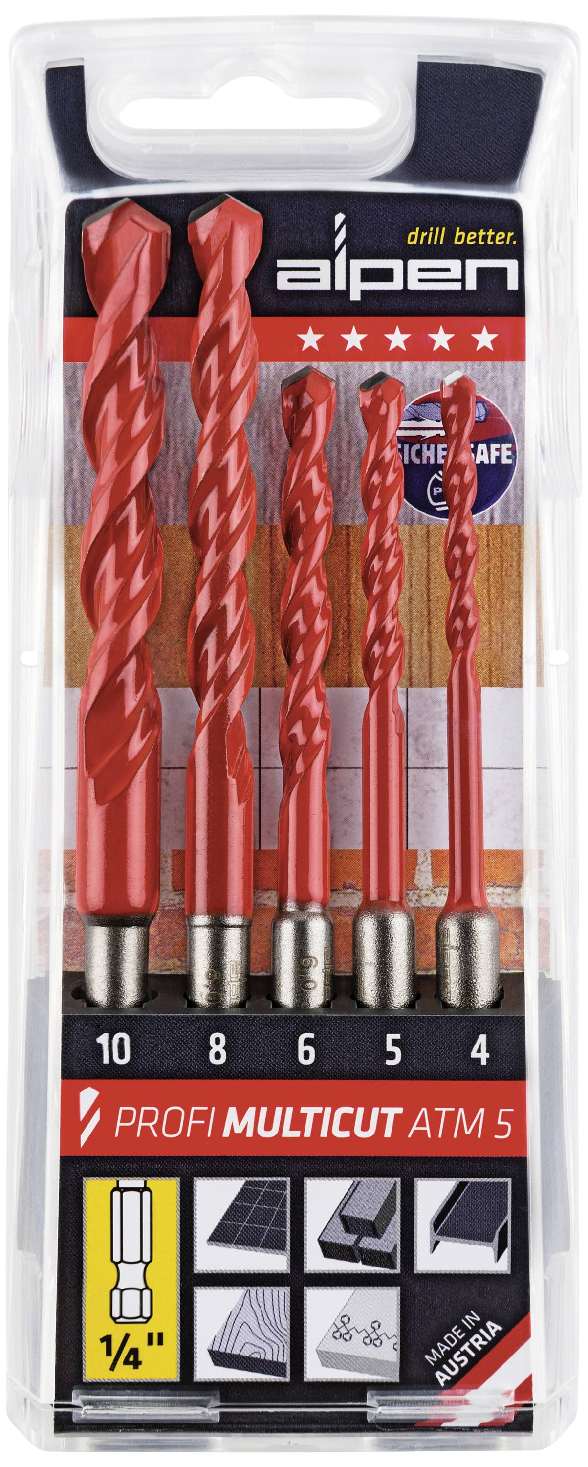 ALPEN Hartmetall Mehrzweckbohrer-Set 5teilig Alpen MultiCut 100805100 1/4\" (6.3 mm) 1 Set