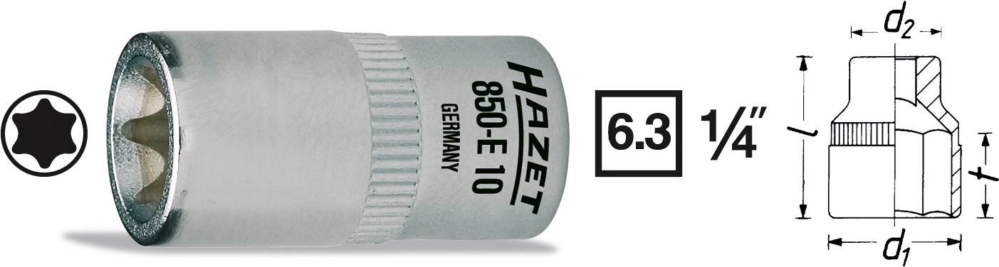 HAZET Außen-TORX Steckschlüsseleinsatz T 12 1/4\" (6.3 mm) Produktabmessung, Länge 25 mm Hazet 850-E1