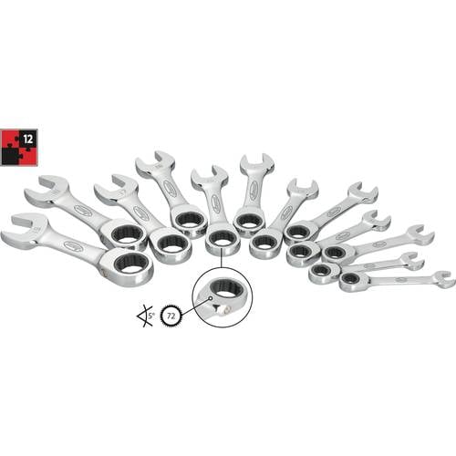 Vigor V2821 Knarren-Ring-Maulschlüssel-Satz 12teilig Schlüsselweite (Metrisch) 8 - 19 mm