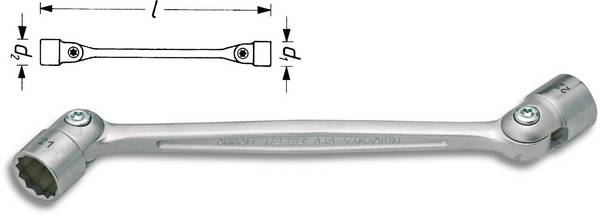 Hazet 645-16X17 645-16X17 Doppel-Gelenkschlüssel 16 - 17 mm   Abtrieb Innen-Sechskant 243.2 mm 1 St.