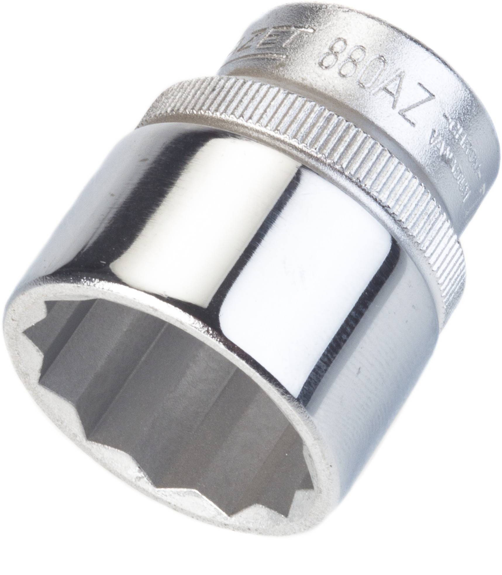 Metallsockel für Steckschlüssel, silber glänzend, mit zylindrischer Form und geriffeltem Rand für besseren Halt.