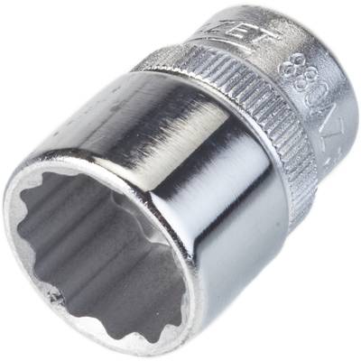 Eine silberne Zwölfkant-Stecknuss mit geriffeltem Rand, aus Metall, vermutlich für Schraubarbeiten verwendet.