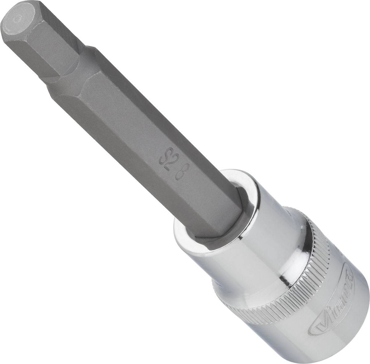 Sechskant-Bit-Stecknuss aus Metall, silberfarben, mit langem Sechskantkopf, geeignet für Schraubarbeiten, isolierter Griff.