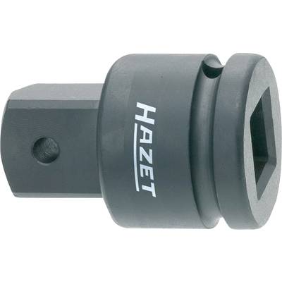 Adapter in zylindrischer Form, Stahl, mit Aufschrift 'Hazet'. Verbindet verschiedene Werkzeuge, zeigt eine quadratische Öffnung.