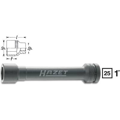 Langer Hazet-Schlagschrauber-Steckschlüsseleinsatz mit 25 mm Durchmesser und 1 Zoll Antrieb, technische Zeichnung oben links.