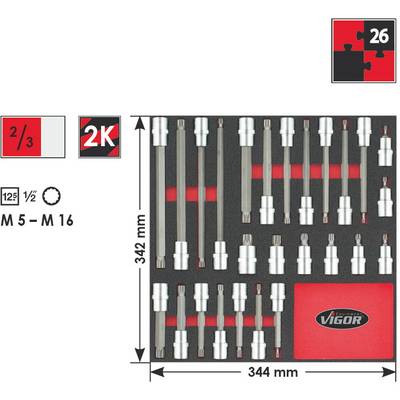Vigor  Steckschlüssel-Bit-Einsatz-Set  1/2" (12.5 mm) 26teilig V2032