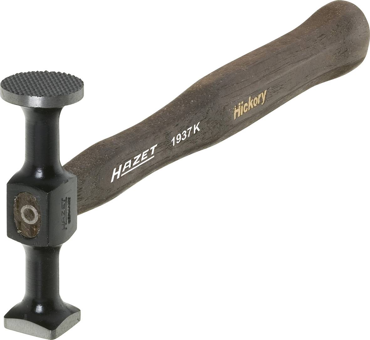 'Hammer mit Holzgriff und Metallkopf, Modell "Hazet 1937K", mit der Aufschrift "Hickory" auf dem Griff.'