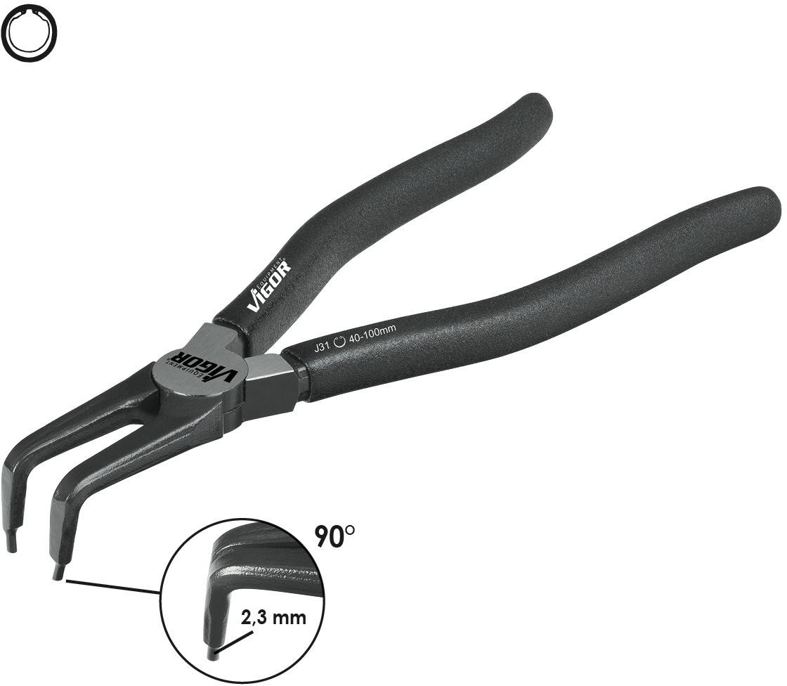 Vigor V2793 Seegeringzange Passend für (Seegeringzangen) Innenringe 40-100 mm Spitzenform (Details) abgewinkelt 90°-0