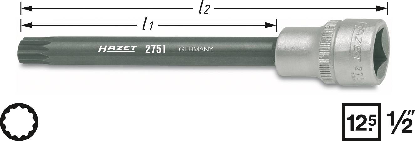 HAZET Innen-Vielzahn (XZN) Steckschlüssel-Bit-Einsatz 10 mm 1/2\" (12.5 mm) Produktabmessung, Länge 1
