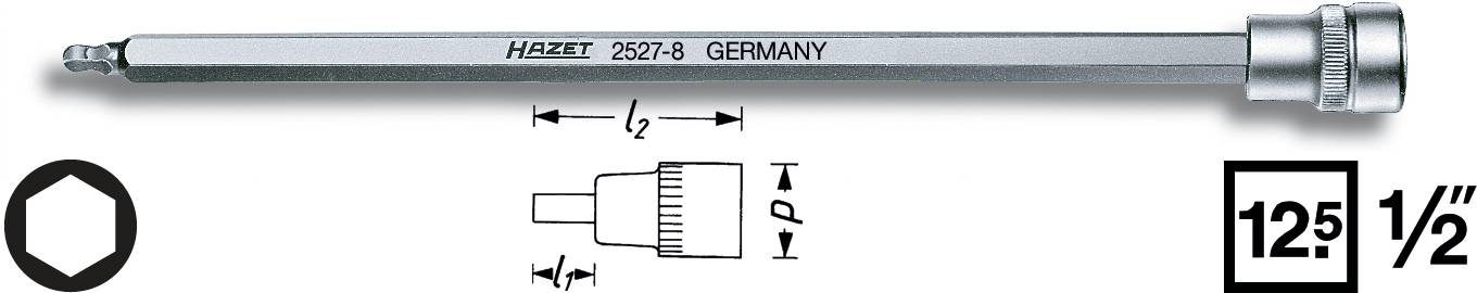 HAZET Kugelkopf-Schraubendreher-Steckschlüssel-Einsatz 2527-8 Länge (2527-8)