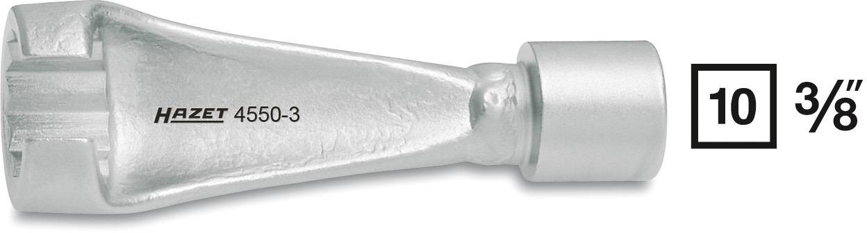 Silberner HAZET Zündkerzenschlüssel 4550-3 mit 10 mm Durchmesser und 3/8'' Antrieb.