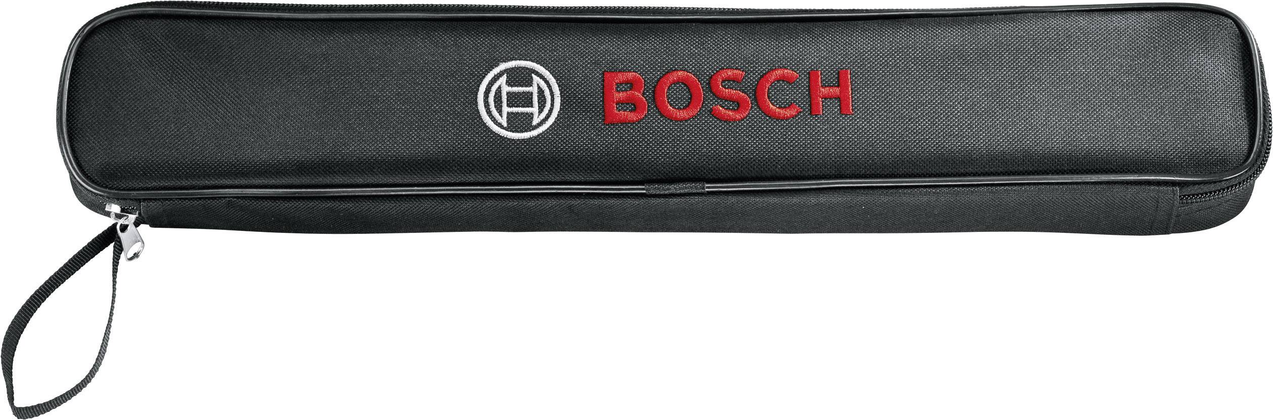 Schwarze Tragetasche mit dem roten Schriftzug 'BOSCH' und weißem Logo. Geeignet für die Aufbewahrung von Werkzeugen oder Zubehör.