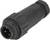 Ein schwarzer, zylindrischer Steckverbinder mit mehreren Metallpins, geeignet für den Einsatz in elektronischen Anwendungen.