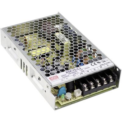 Metallgehäuse eines Netzteils mit Wabengitter und sichtbaren elektrischen Komponenten, Markenlabel und Anschlussklemmen.