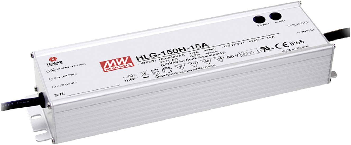 MEAN WELL HLG-150H-12B LED-Treiber, LED-Trafo Konstantspannung, Konstantstrom 150 W 12.5 A 6 - 12 V/DC dimmbar,