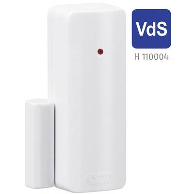 Ein weißer Tür- oder Fenstersensor mit einem roten Licht auf der Vorderseite. Rechts oben ist das VdS-Zertifikatssymbol mit der Nummer 'H 110004'.