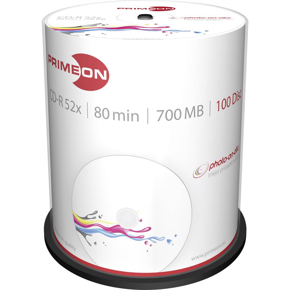 Primeon 2761106 CD-R 80 disc 700 MB 100 stuks Spindel Bedrukbaar