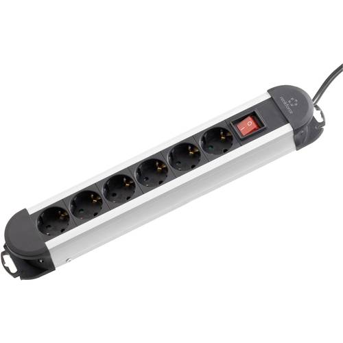 Renkforce 614A-CMB Steckdosenleiste mit Schalter 6fach Schwarz, Silber Schutzkontakt 1 St.