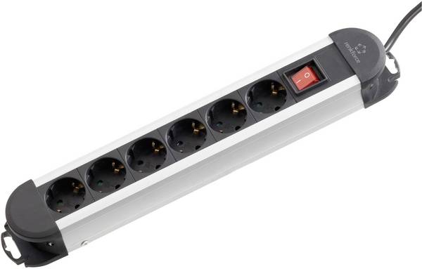 Renkforce 614A-CMB Steckdosenleiste mit Schalter 6fach Schwarz, Silber Schutzkontakt 1 St.