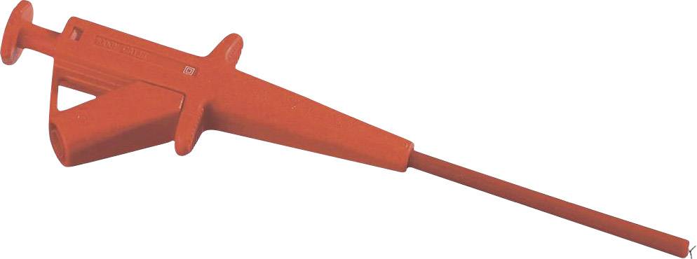 Ein rotes, längliches Werkzeug mit einem Griff und einer schmalen Spitze, möglicherweise für technische Anwendungen.