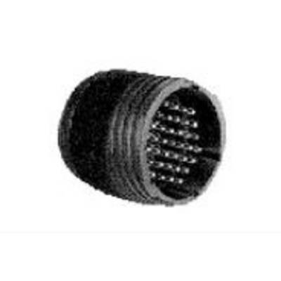 Ein schwarzer, zylindrischer Stecker mit vielen kleinen Metallpins. Geeignet für technische oder elektronische Verbindungen.