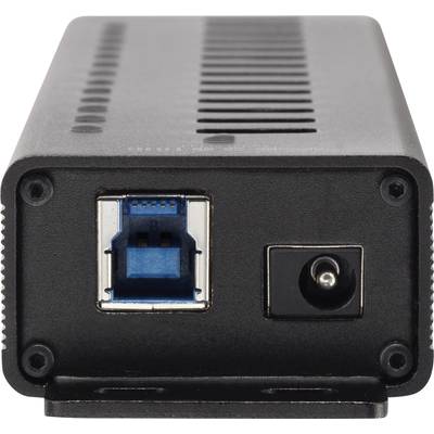 Externe Festplatte mit USB- und Stromanschluss auf der Rückseite, ideal für Speichererweiterung und Datensicherung.