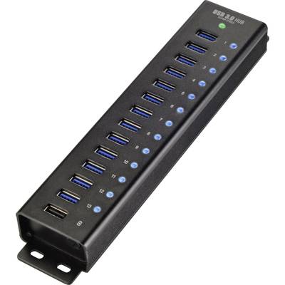 USB-Hub mit 16 Ports, darunter 15 USB 3.0-Anschlüsse, nummeriert von 1 bis 15, und ein zusätzlicher USB-C-Anschluss.