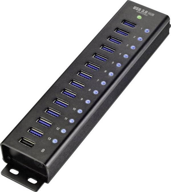 Renkforce RF-3897144 USB-Hub 13 Port USB-A USB 3.0 5 GBit/s mit Aluminiumgehäuse, zur Wandmontage, mit Schnellladeport RF-3897144