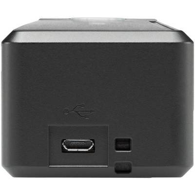 Schwarzes elektronisches Gerät mit USB-Anschluss an der Seite, symbolisiert durch ein USB-Symbol oberhalb des Anschlusses.