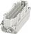 Grauer Rechtecksteckverbinder mit vielen Metallstiften in mehreren Reihen, umgeben von einem Kunststoffgehäuse, für elektrische Kontakte.