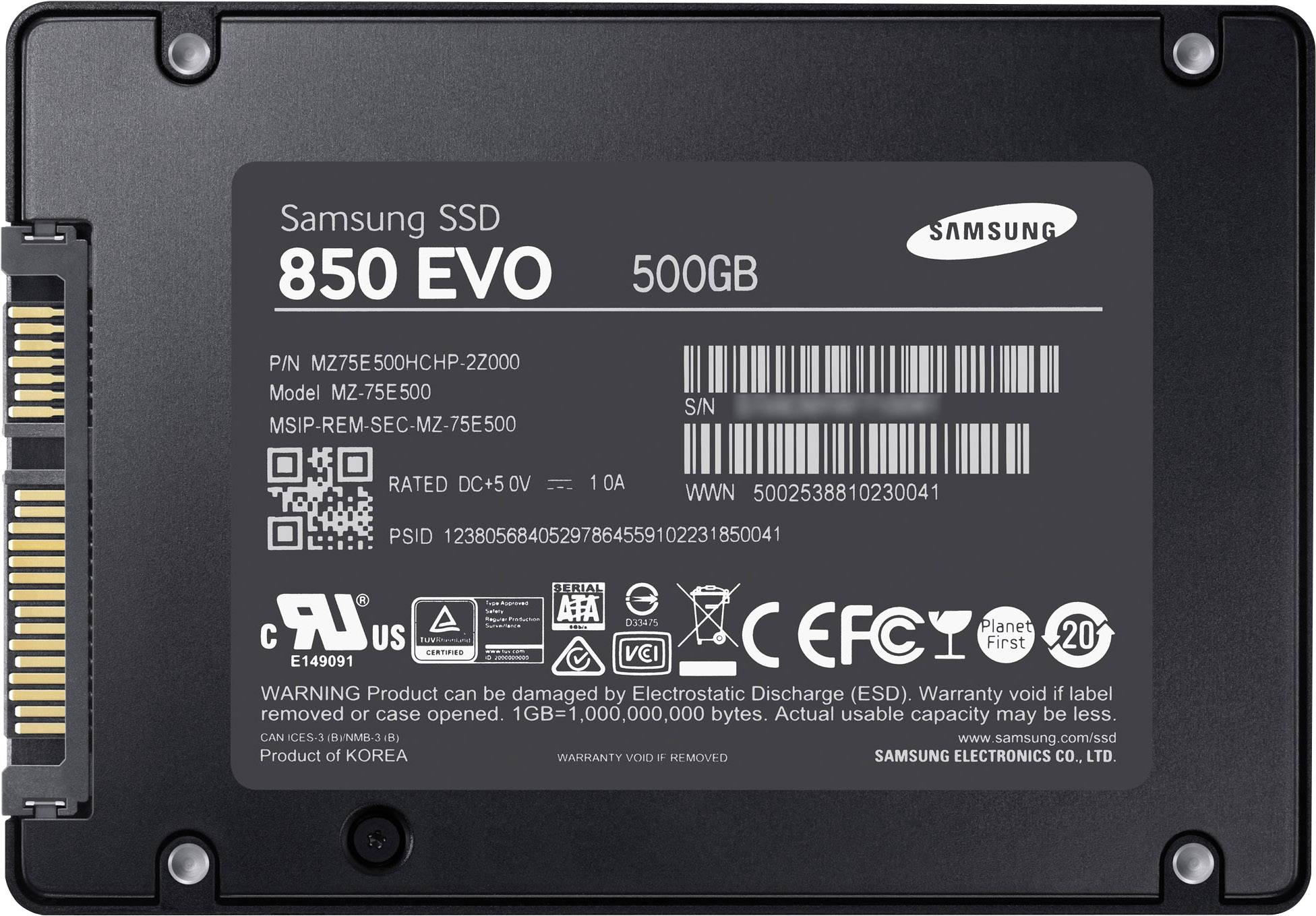 Samsung 850 Evo 500 GB Interne SATA SSD 6.35 cm (2.5 Zoll) SATA 6 Gb/s Retail MZ-75E500B/EU-6